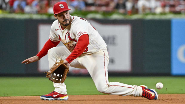 Cardinals third baseman Nolan Arenado fields a ground ball during   a game.